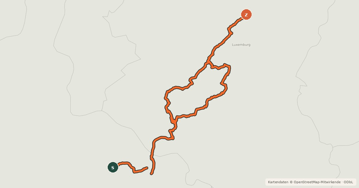 Kartenübersicht der Radroute Centre-Ardennes EV19-EV5