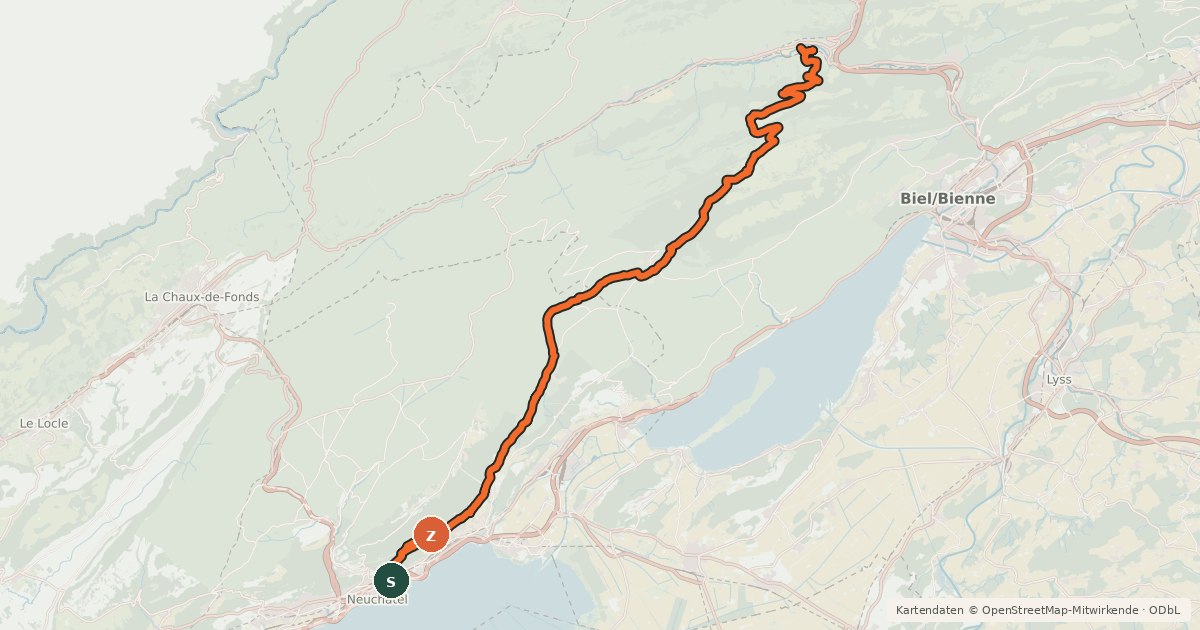 Kartenübersicht der Radroute Chasseral–Weissenstein Bike - Etappe 1