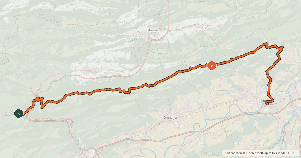 Kartenübersicht der Radroute Chasseral–Weissenstein Bike - Etappe 2