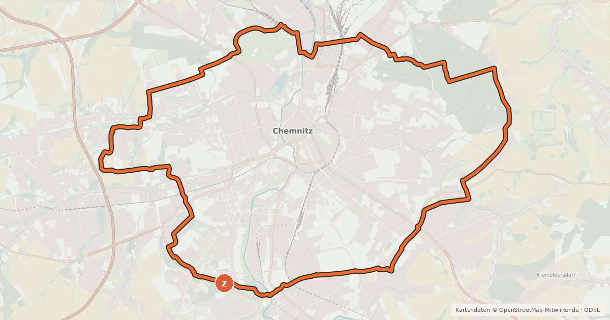 Kartenübersicht der Radroute Chemnitz Ringroute