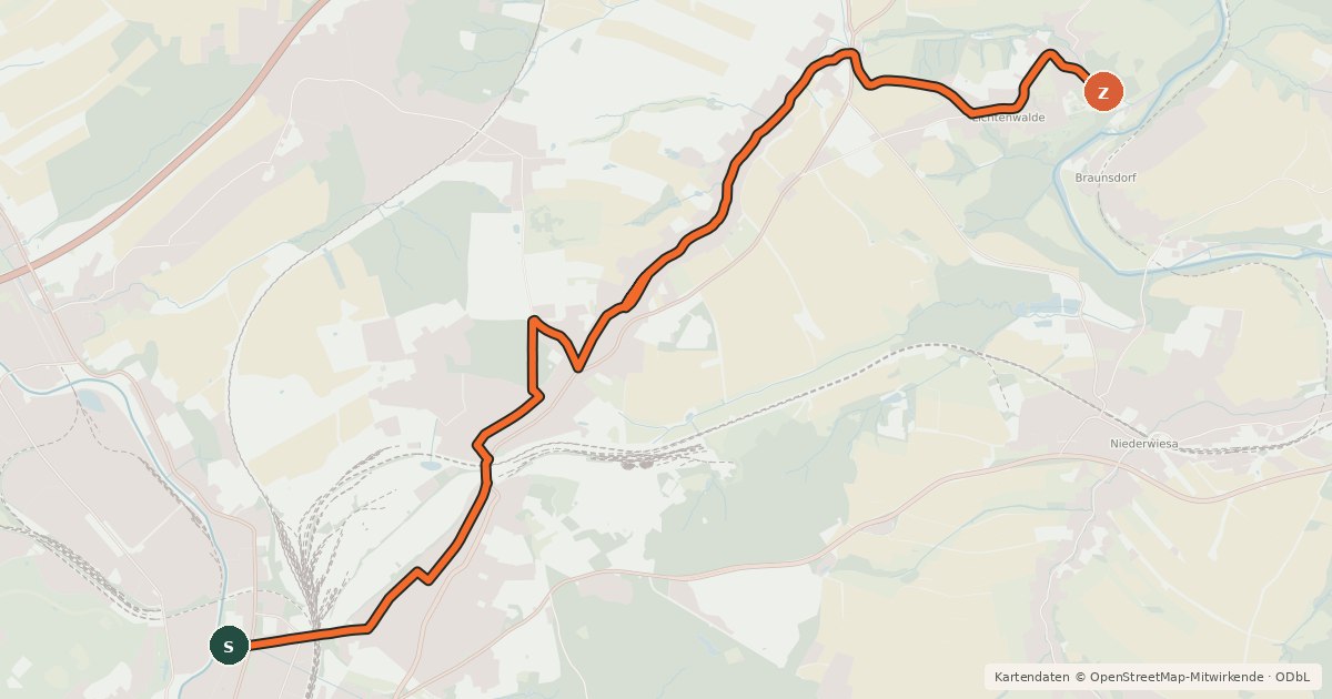 Kartenübersicht der Radroute Chemnitz–Zschopautal-Radweg