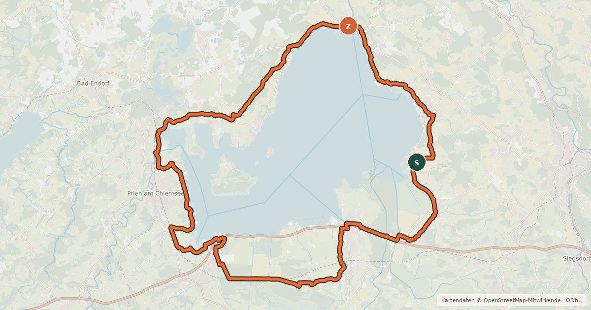 Kartenübersicht der Radroute Chiemsee Radweg