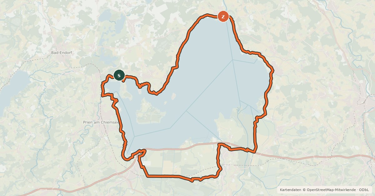 Kartenübersicht der Radroute Chiemsee Rundweg