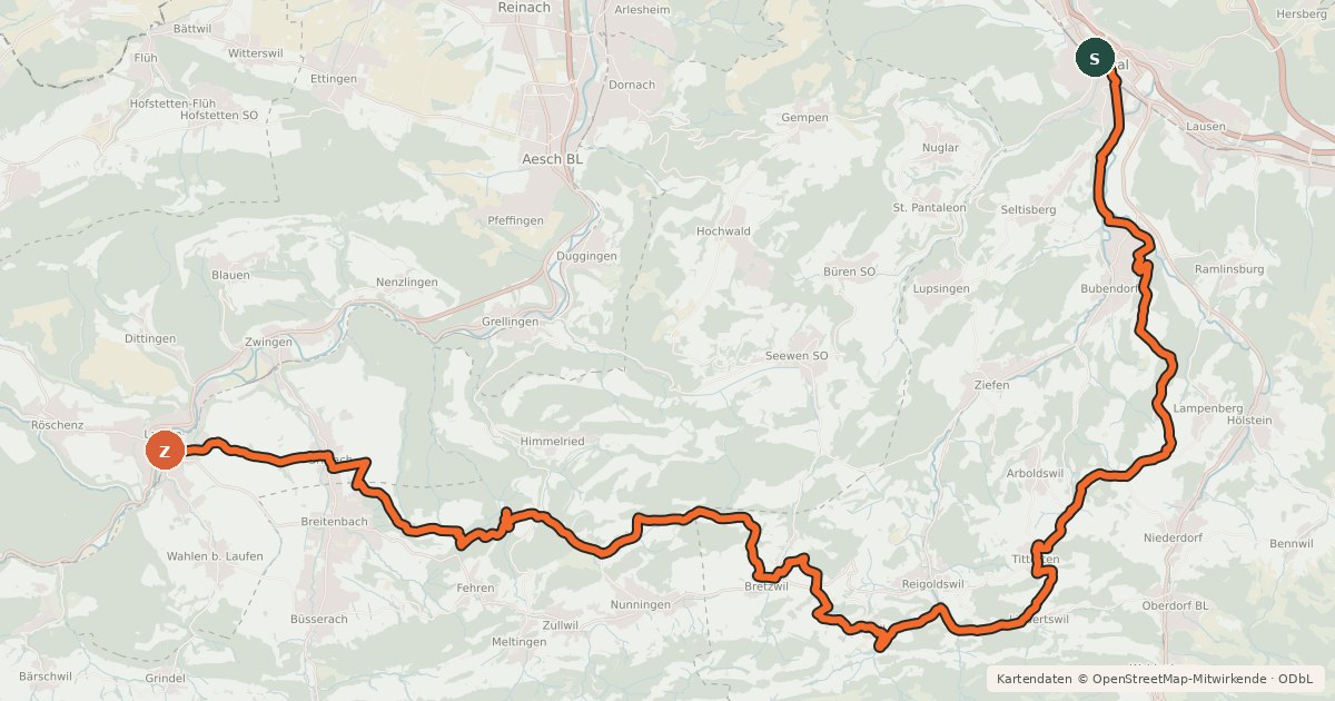 Kartenübersicht der Radroute Chirsi-Route