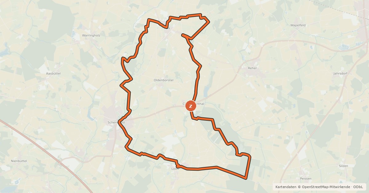Kartenübersicht der Radroute Christinenthal-Tour