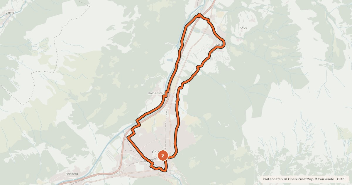 Kartenübersicht der Radroute Churer Rheinroute