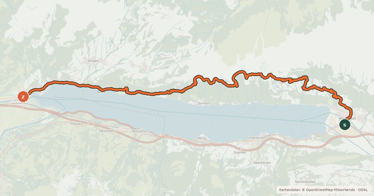 Kartenübersicht der Radroute Churfirsten Panoramabike