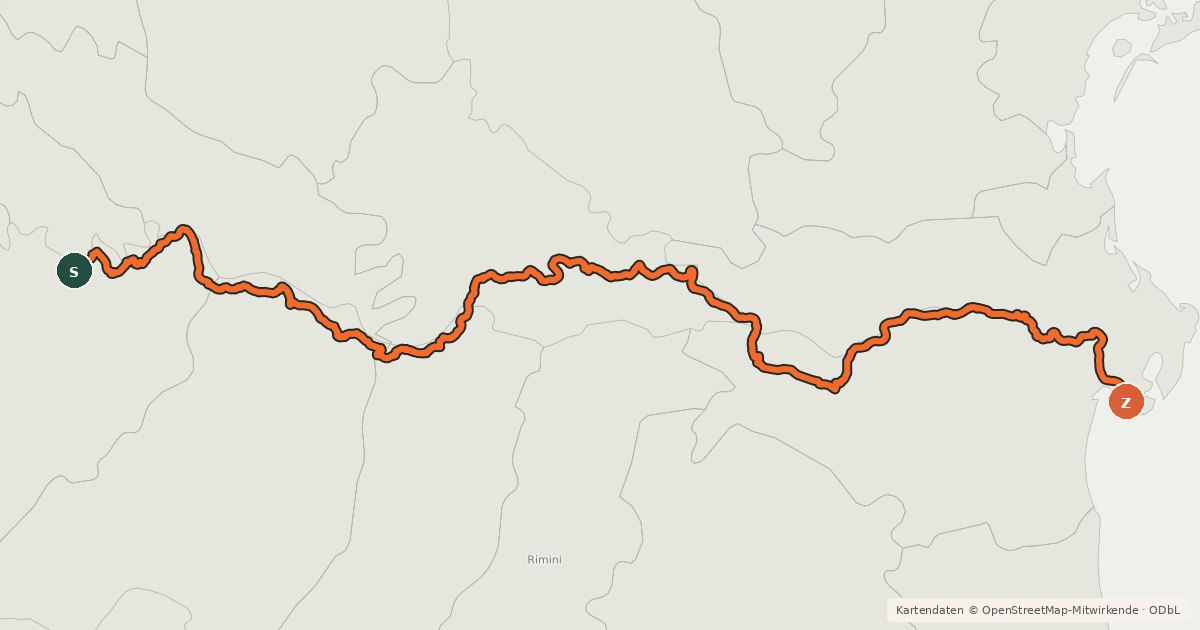 Kartenübersicht der Radroute Ciclovia del Po