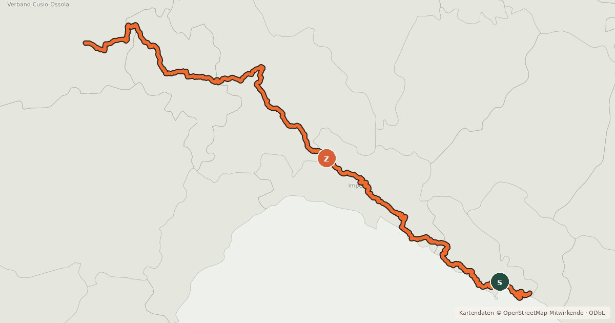 Kartenübersicht der Radroute Ciclovia Francigena - variante Moncenisio