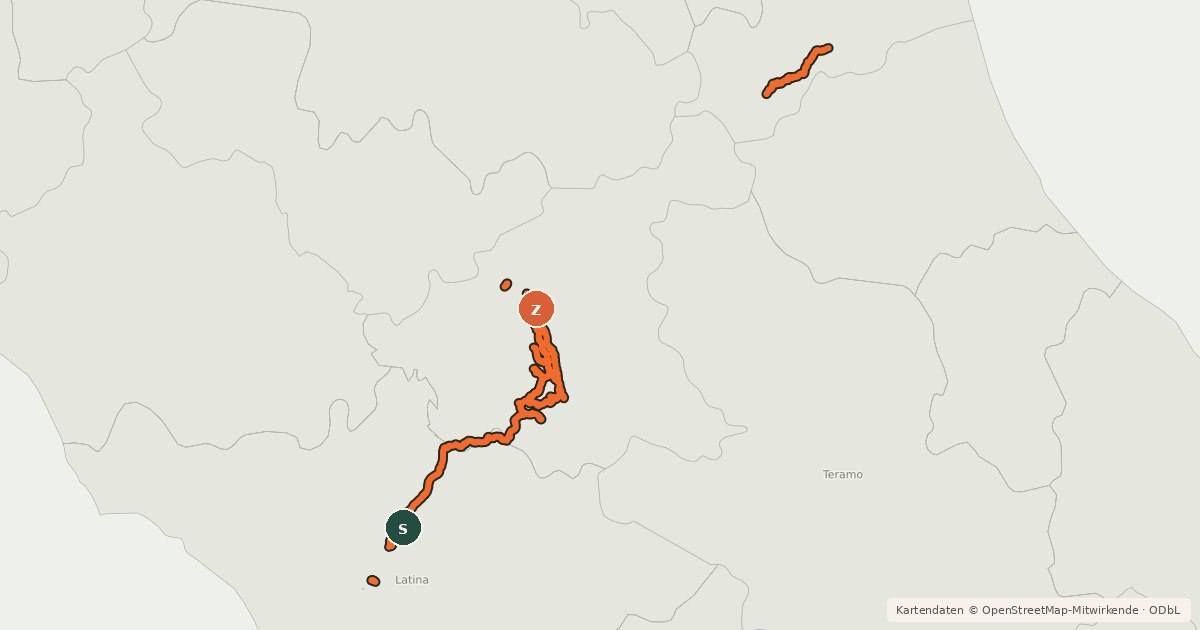 Kartenübersicht der Radroute Ciclovia Salaria
