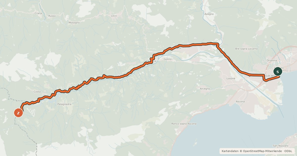 Kartenübersicht der Radroute Ciclovia Svizzera mare