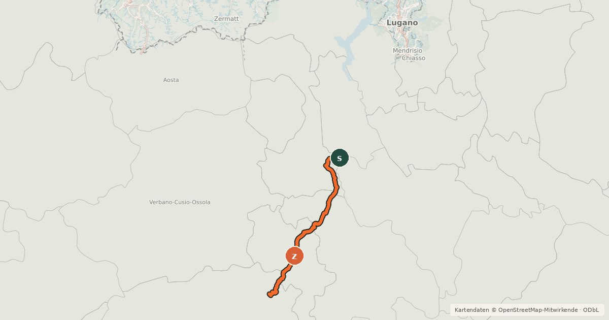 Kartenübersicht der Radroute Ciclovia Svizzera mare