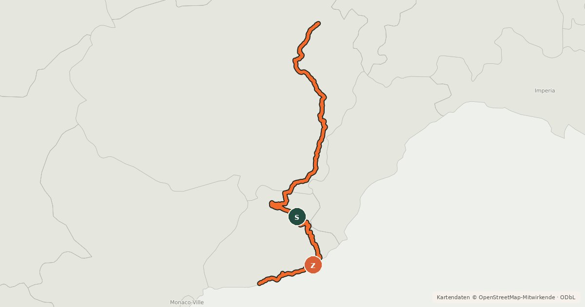 Kartenübersicht der Radroute Ciclovia Svizzera-Mare