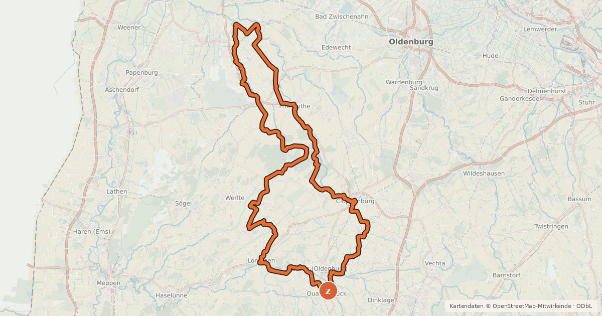 Kartenübersicht der Radroute Cloppenburger Radtour