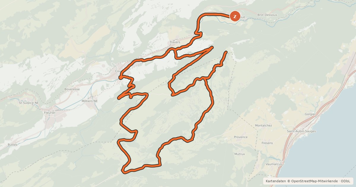 Kartenübersicht der Radroute Creux-du-Van-Tour