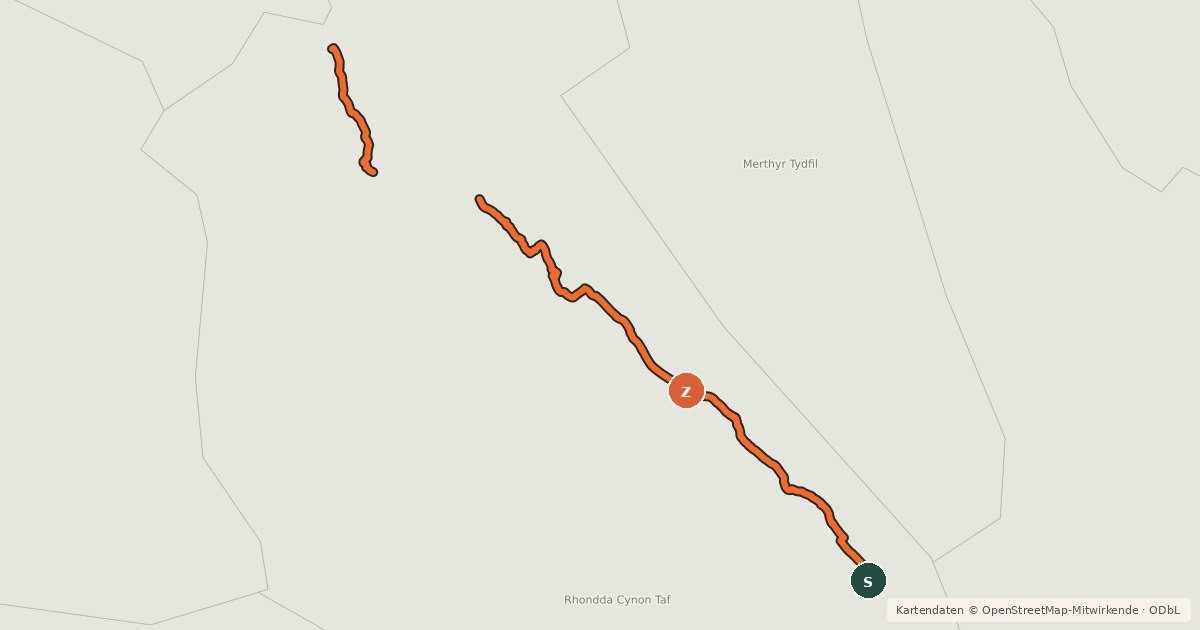 Kartenübersicht der Radroute Cynon Trail