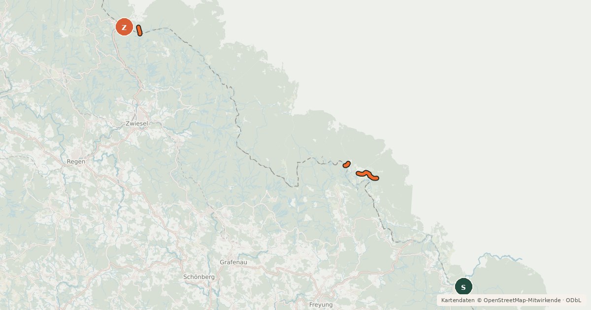Kartenübersicht der Radroute CZ Nationalpark-Radweg