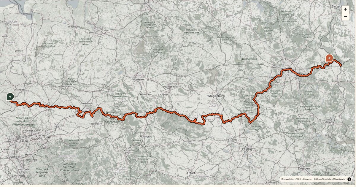 Kartenübersicht der Europaroute D3 von Zwillbrock bis Küstrin-Kietz