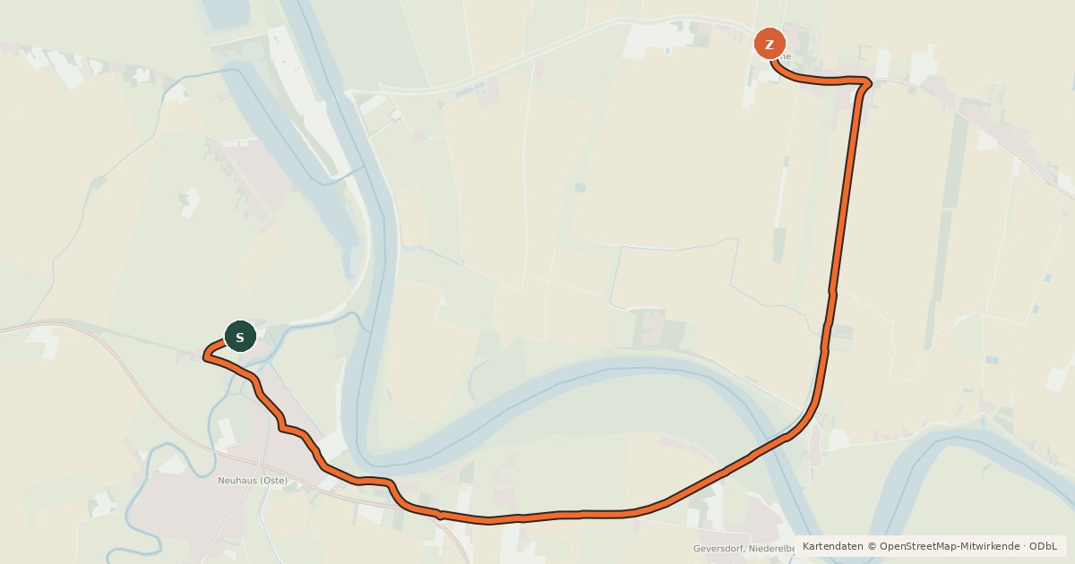 Kartenübersicht der Radroute [D10] Elberadweg Alternative Neuhaus [linkselbisch]