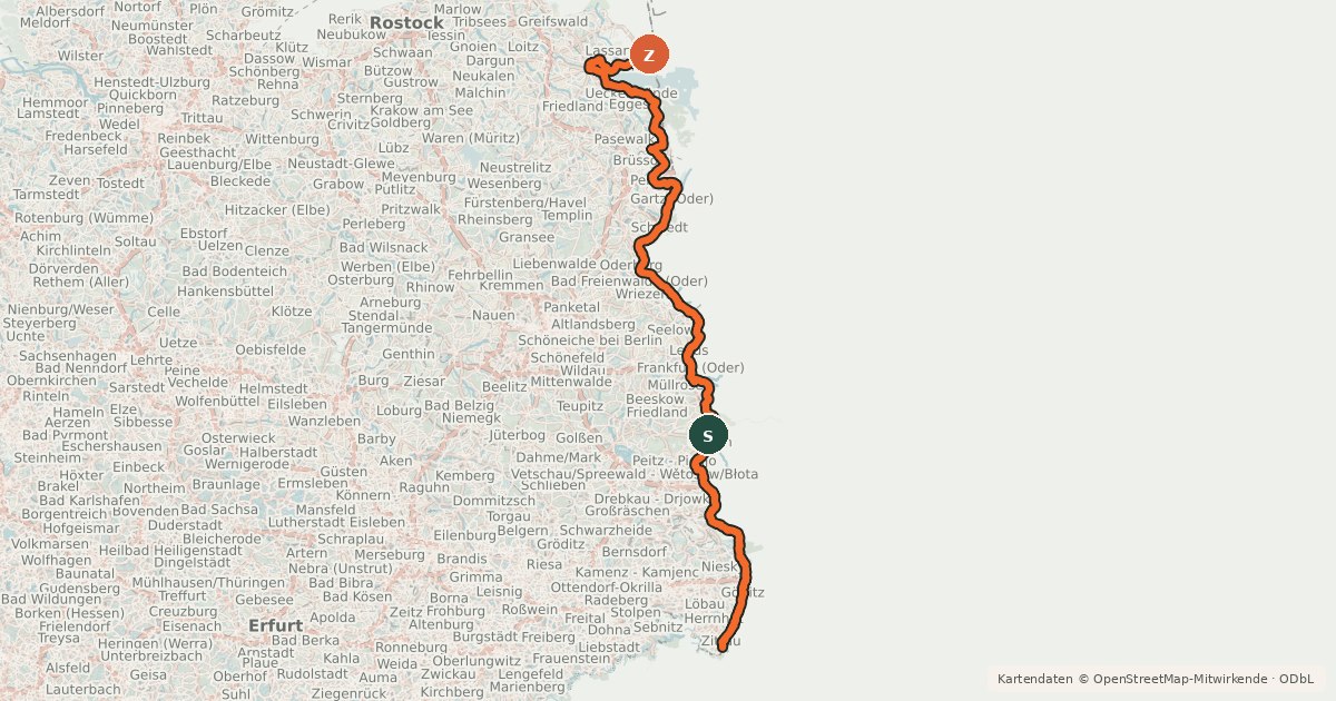 Kartenübersicht der Radroute [D12] Oder-Neiße-Radweg Sachsen