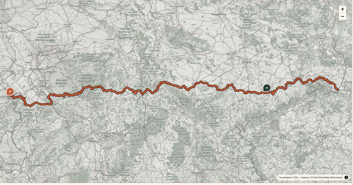 Kartenübersicht der Mittelland-Route D4 von Freiberg bis Bad Laasphe