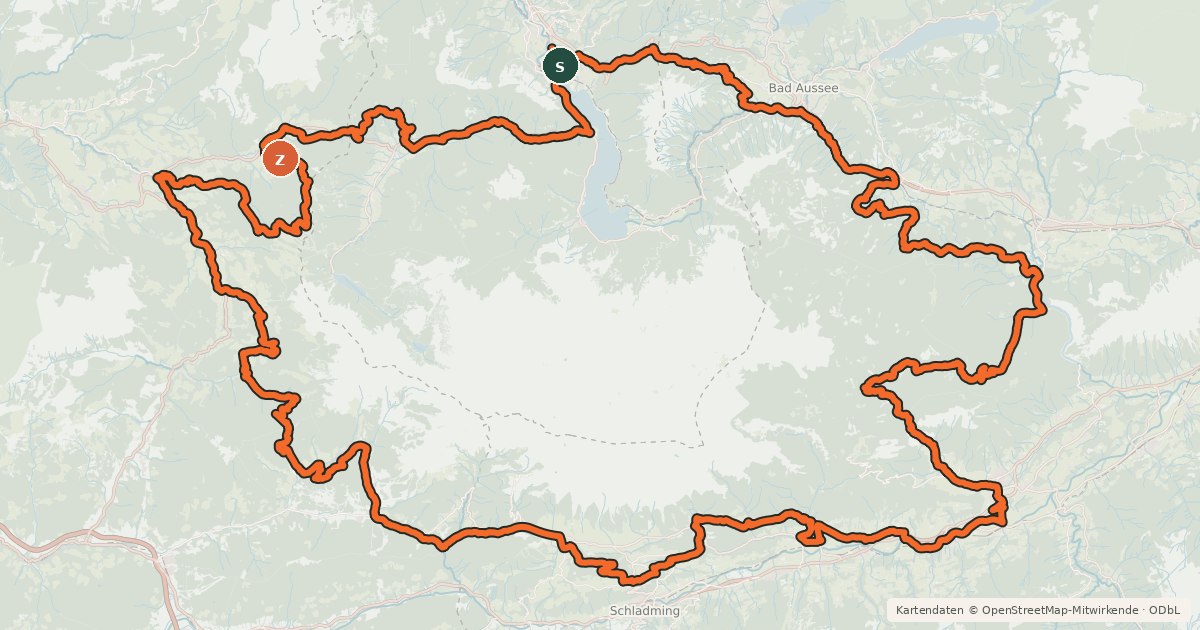 Kartenübersicht der Radroute Dachsteinrunde Blau
