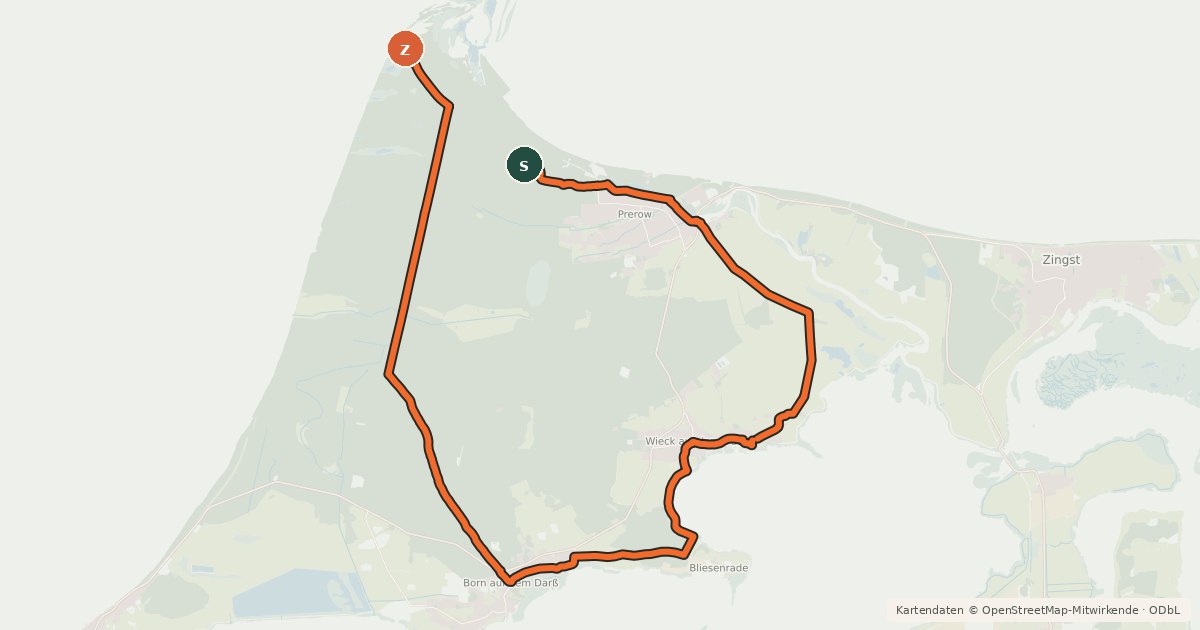 Kartenübersicht der Radroute Darß-Tour