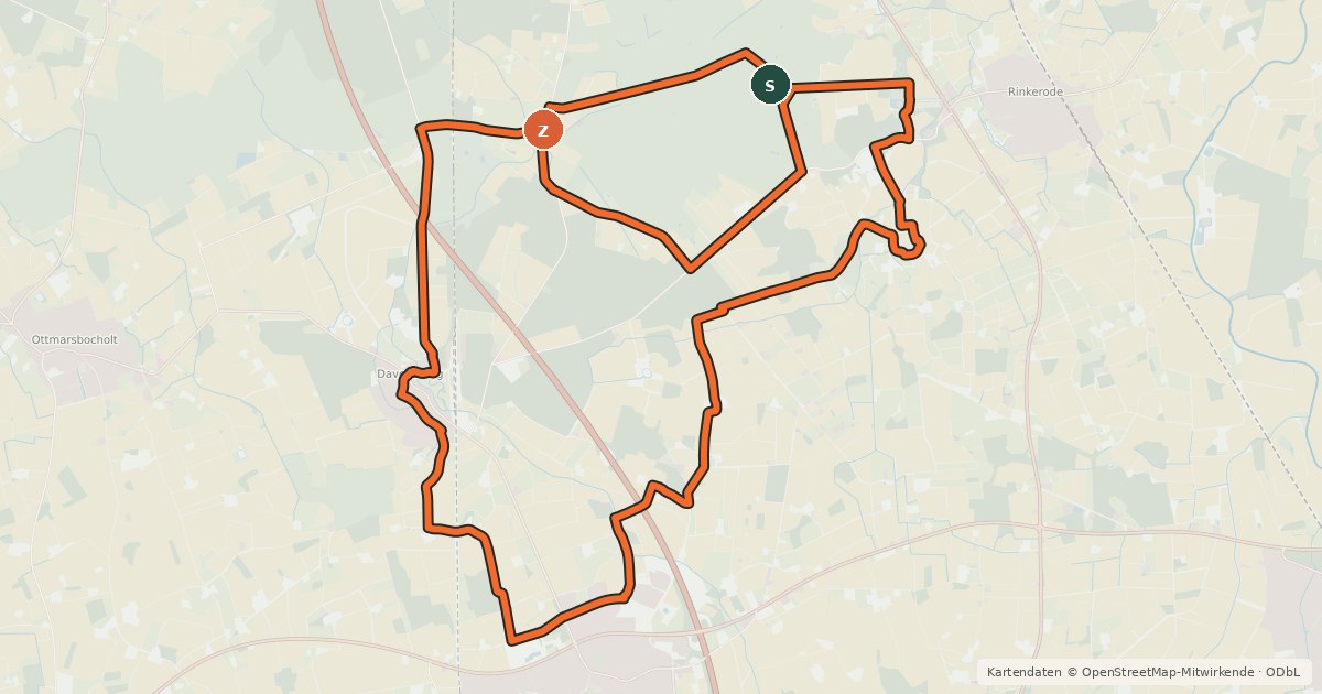 Kartenübersicht der Radroute Davensberg Rundweg W3
