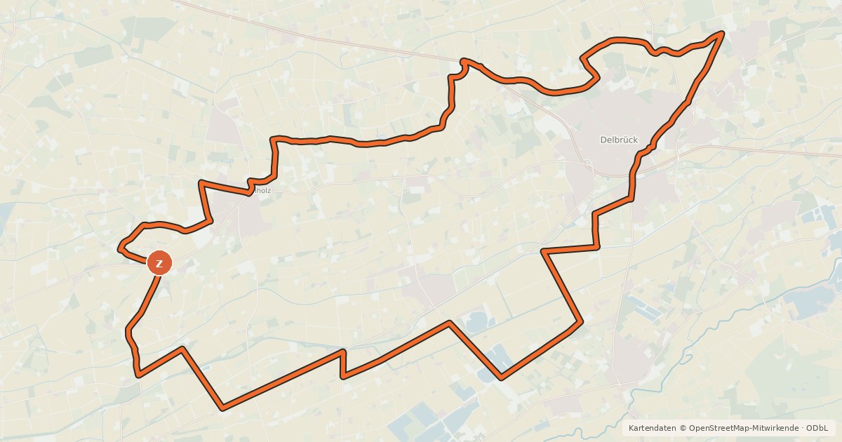 Kartenübersicht der Radroute Delbrücker Spargelroute De12