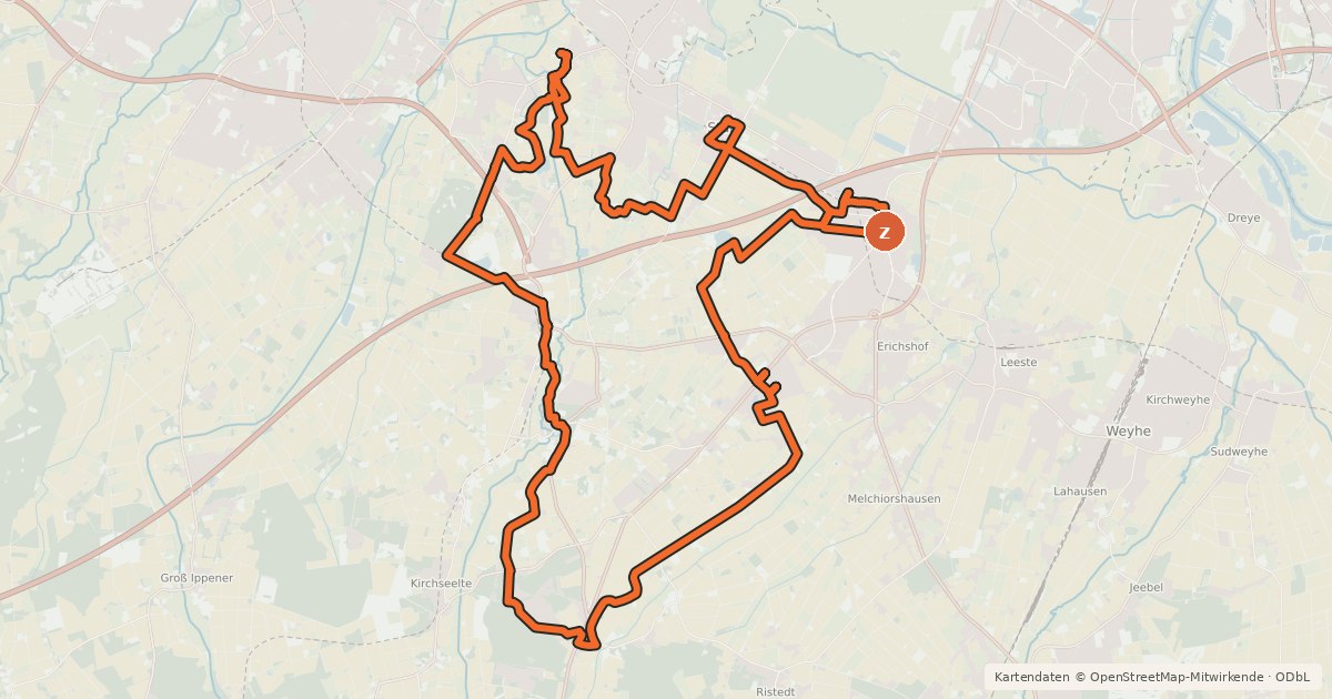 Kartenübersicht der Radroute Denkmaltour