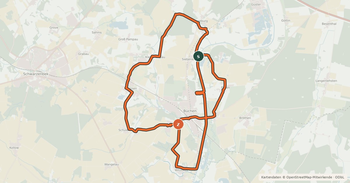 Kartenübersicht der Radroute Denkmaltour