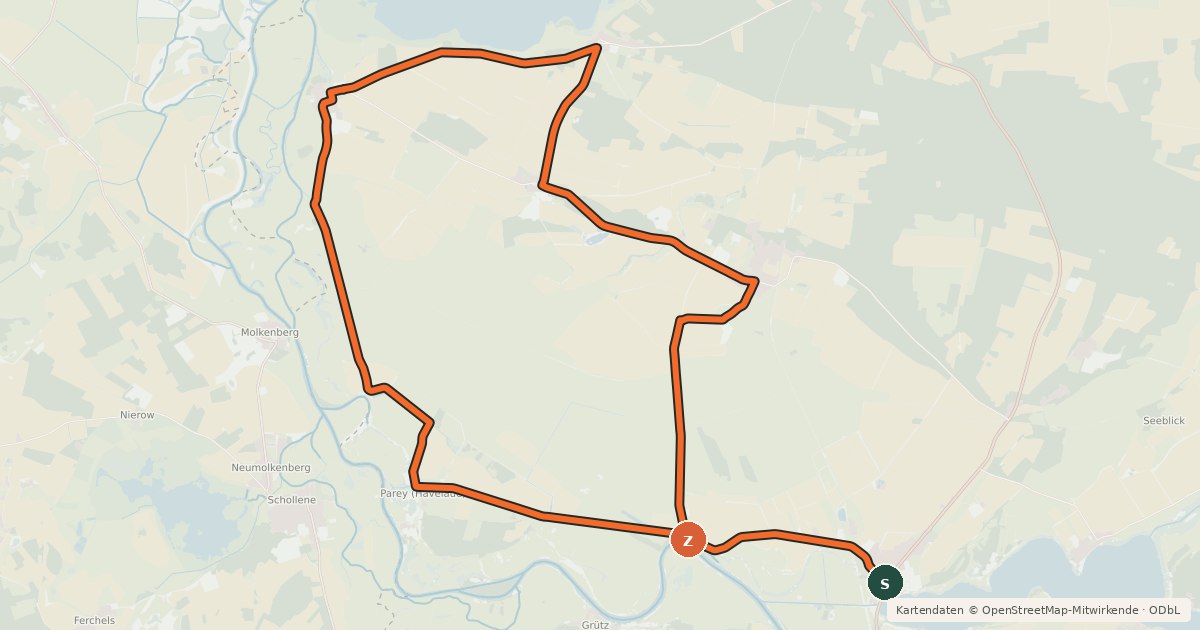 Kartenübersicht der Radroute Der Storchenweg