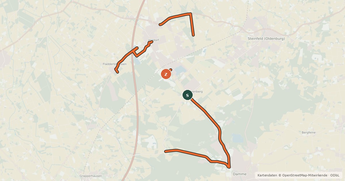 Kartenübersicht der Radroute Dersa-Route