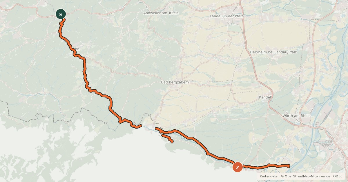 Kartenübersicht der Radroute Deutsch-französischer Pamina-Radweg Lautertal