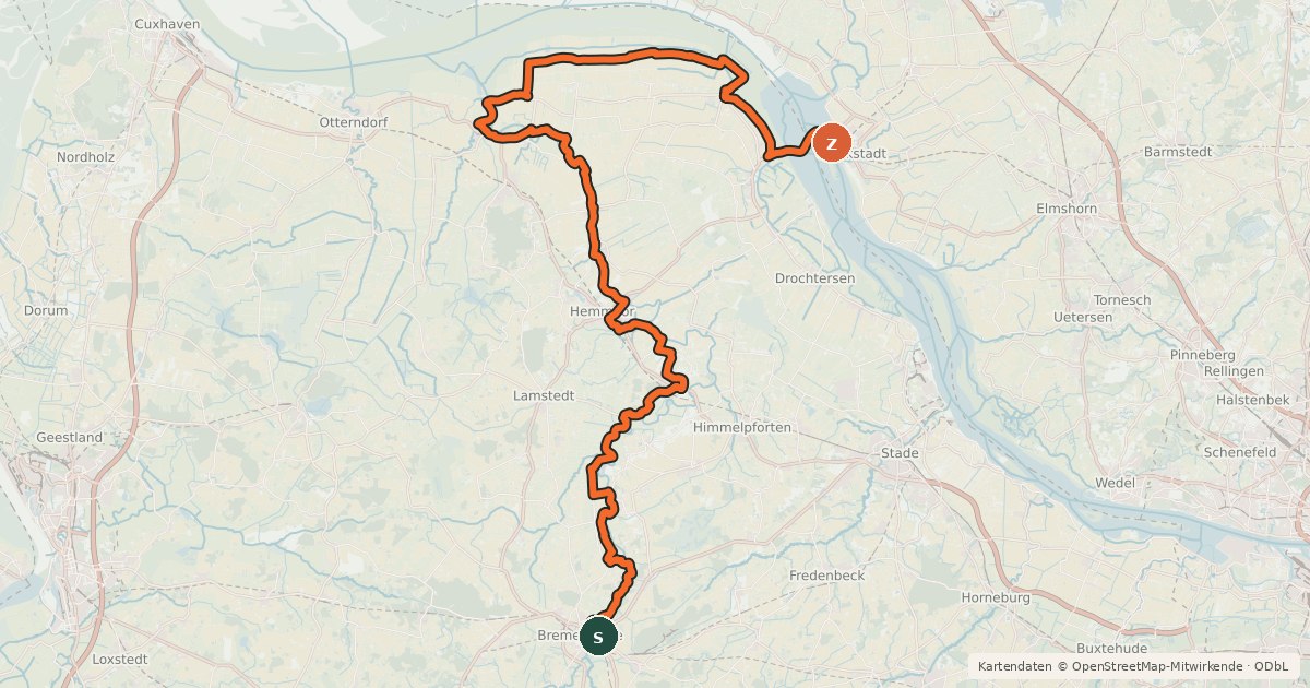 Kartenübersicht der Radroute Deutsche Fährstraße (Fahrradroute) - Niedersachsen