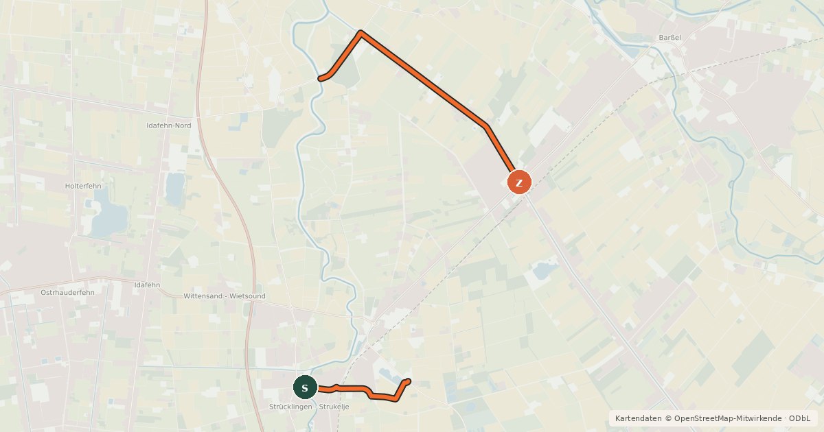 Kartenübersicht der Radroute Deutsche Fehnroute