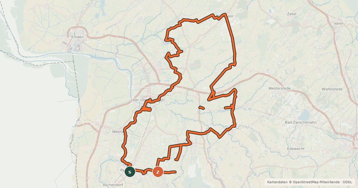 Kartenübersicht der Radroute Deutsche Fehnroute