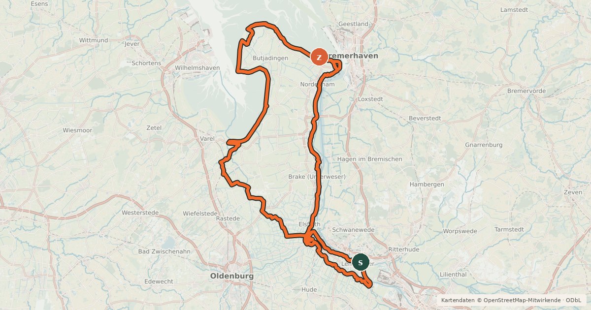 Kartenübersicht der Radroute Deutsche Sielroute