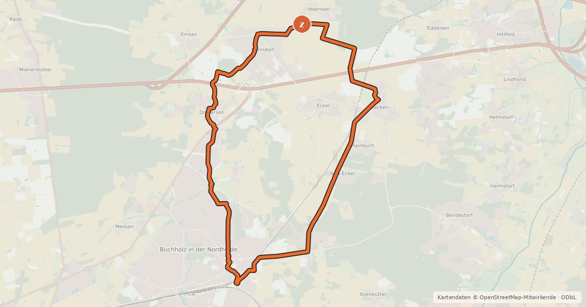 Kartenübersicht der Radroute Dibbersener Feldmark
