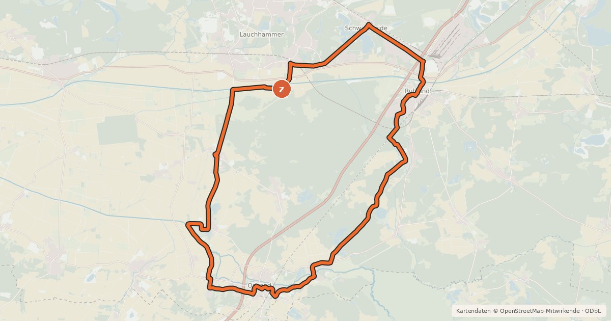Kartenübersicht der Radroute Die Ruhlander Heide-Tour - Rundweg