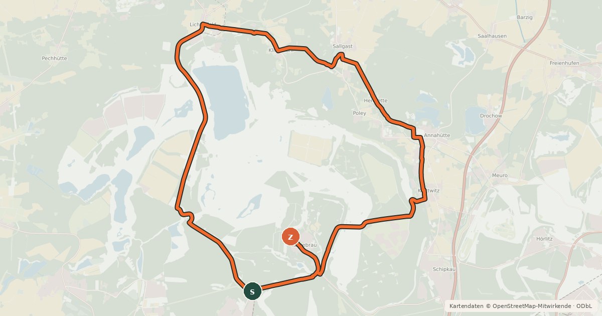 Kartenübersicht der Radroute Die Tagebautour