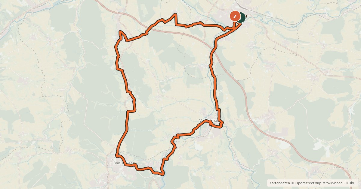 Kartenübersicht der Radroute Diemel-Twiste-Runde