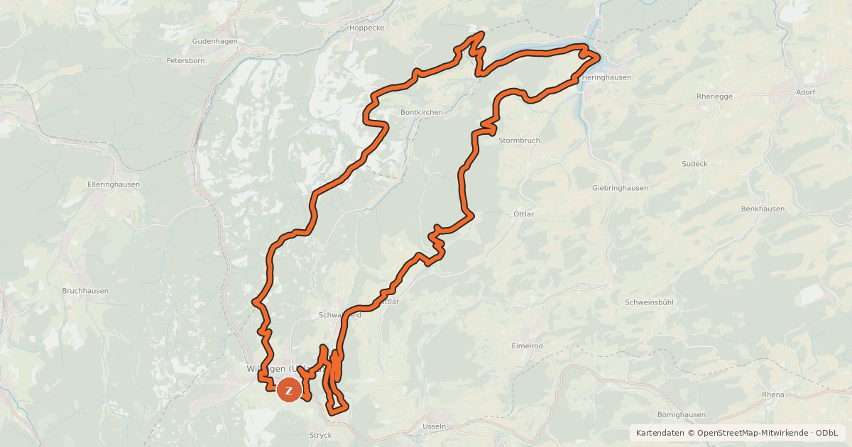 Kartenübersicht der Radroute Diemelsee Tour