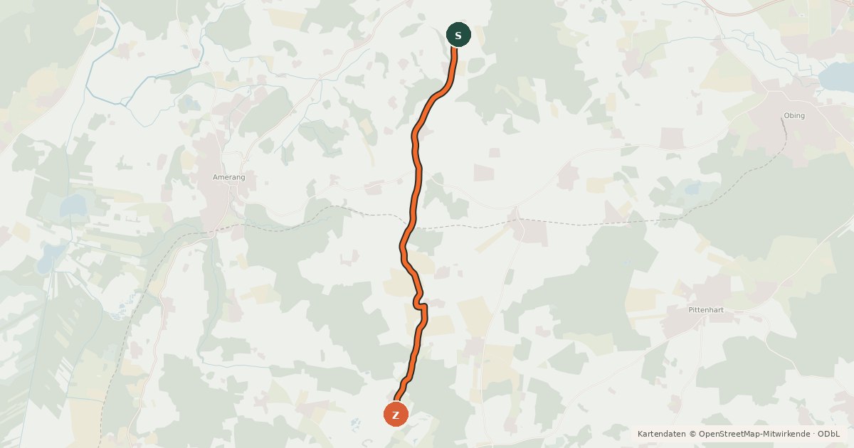 Kartenübersicht der Radroute Diepoldsberg - Höslwang