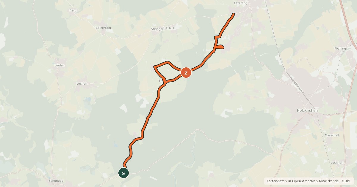 Kartenübersicht der Radroute Dietenhausen - Otterfing