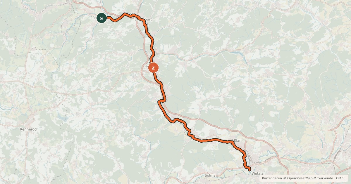 Kartenübersicht der Radroute Dilltalradweg