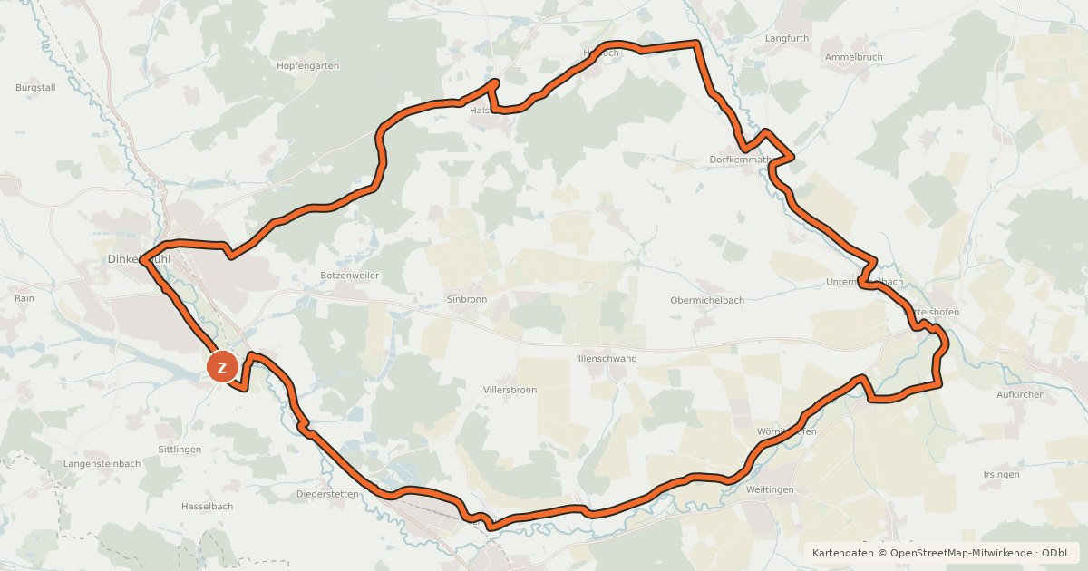 Kartenübersicht der Radroute Dinkelsbühl 1