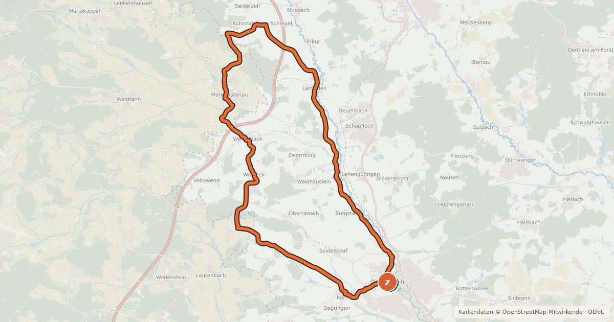 Kartenübersicht der Radroute Dinkelsbühl 3
