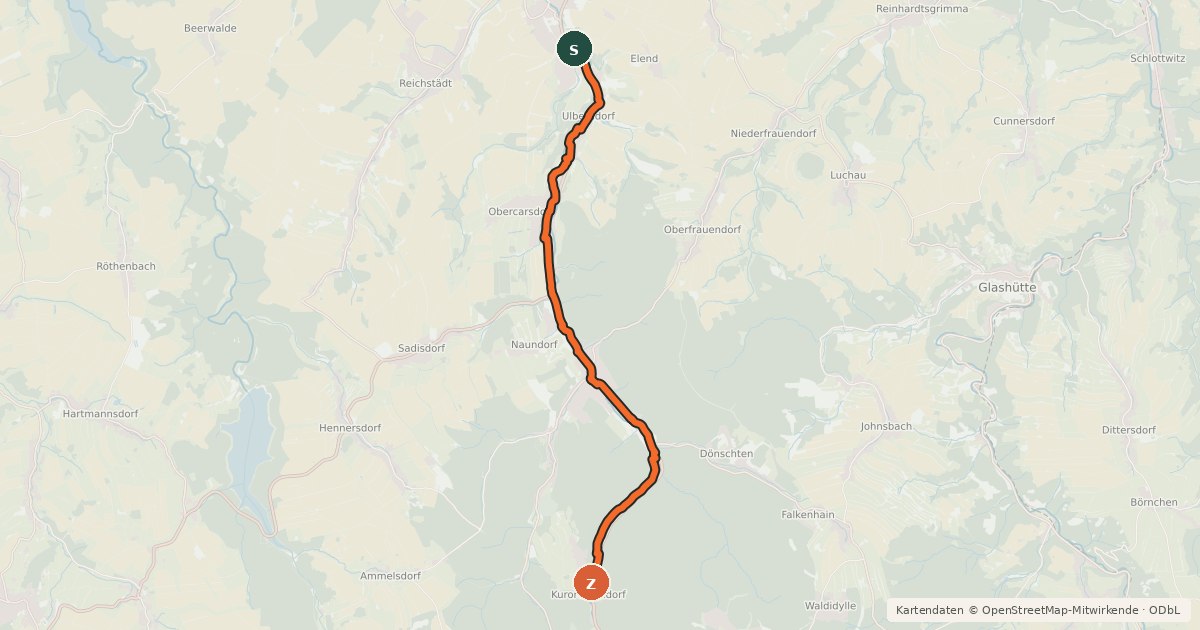 Kartenübersicht der Radroute Dippoldiswalde - Kipsdorf