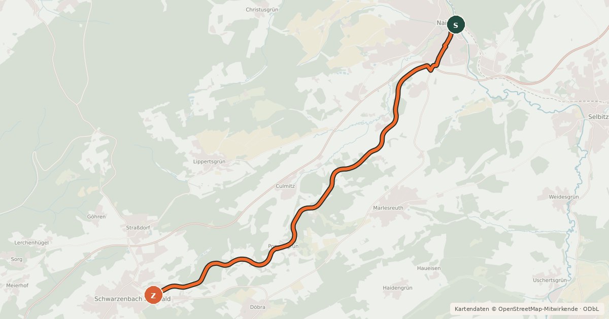 Kartenübersicht der Radroute Döbraberg Radweg